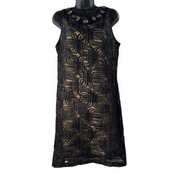 Jessica Howard Dresses & Skirts - Jessica Howard Black & Nude Sleeveless Beaded Neckline Cocktail Dress Size 16
